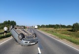Иномарка врезалась в отбойник и перевернулась на федеральной трассе в Вологодской области